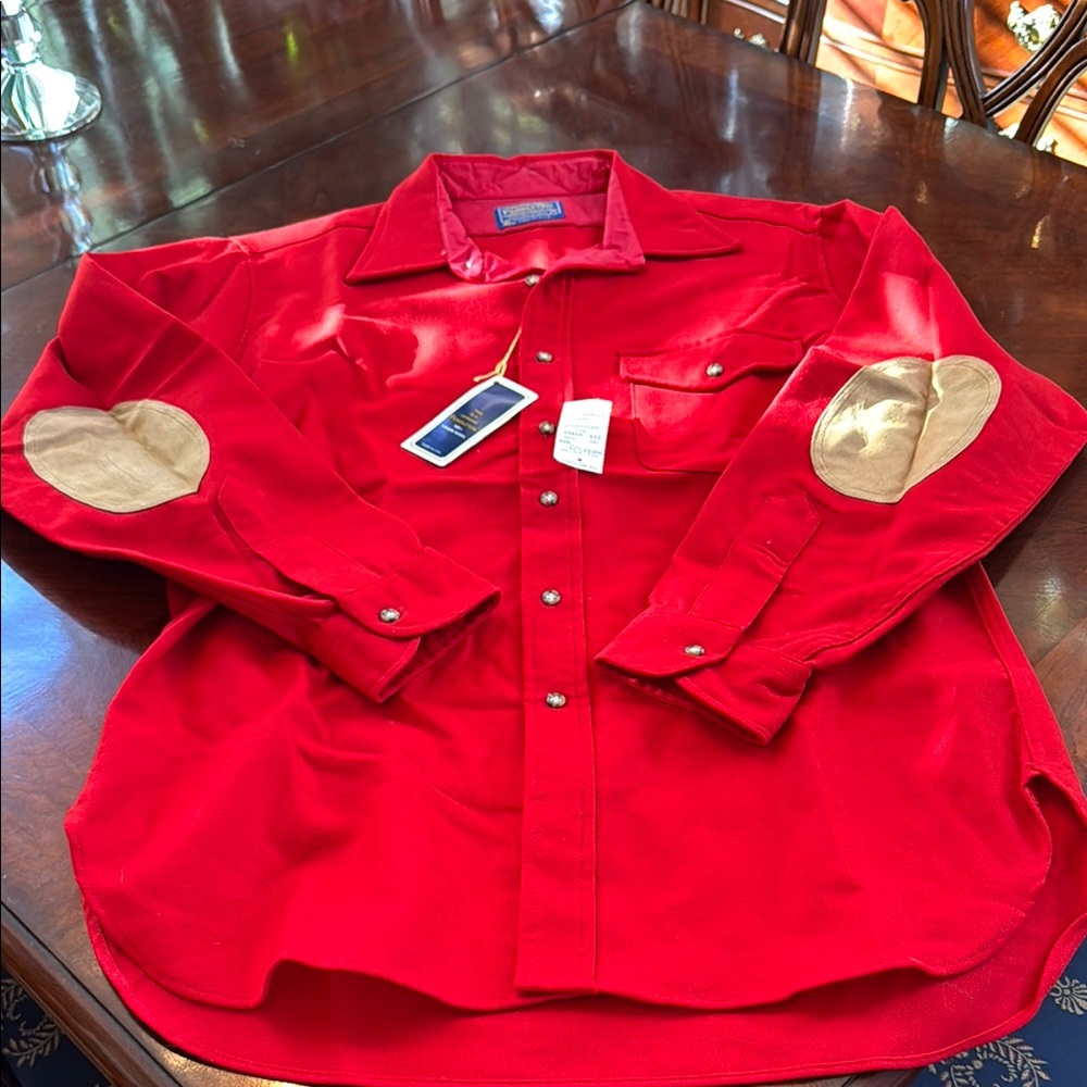 Red Shirt with Tan Elbow Patches